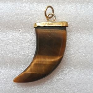 Tiger Eye Gemstone & Brass Pendant, Dagger Shape